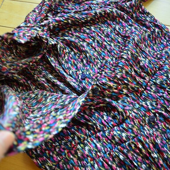 Designer Women's Multi Metallic Long Tiered Shirt Dress Size S - Picture 9 of 14